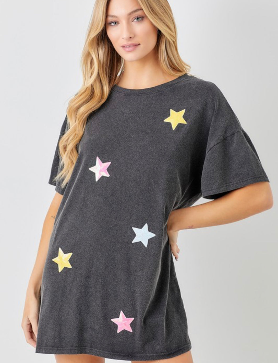 Rainbow Star Patch T-shirt dress - C&C Boutique