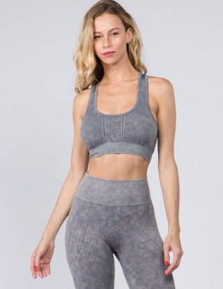 STONE WASHED SEAMLESS SPORTS BRA- GRAY - C&C Boutique