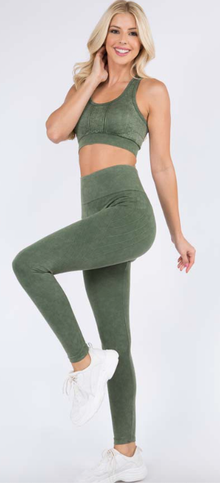 STONE WASHED LEGGINGS- GREEN - C&C Boutique