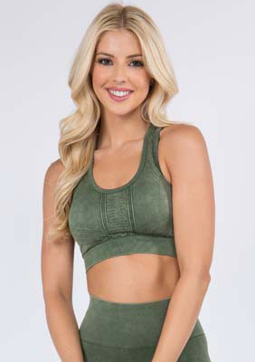 STONE WASHED SEAMLESS SPORTS BRA- GREEN - C&C Boutique