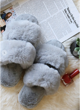 Load image into Gallery viewer, SUPER SOFT FAUX FUR GRAY SLIPPERS - C&amp;C Boutique
