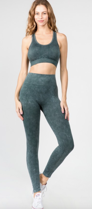 STONE WASHED LEGGINGS- ARMY GREEN - C&C Boutique