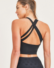 Load image into Gallery viewer, STRAP BACK CROPPED TOP WITH BUILT-IN SPORTS BRA- BLACK - C&amp;C Boutique
