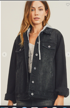 Load image into Gallery viewer, RELAXED FIT TRUCKER JACKET WITH HOOD- BLACK - C&amp;C Boutique
