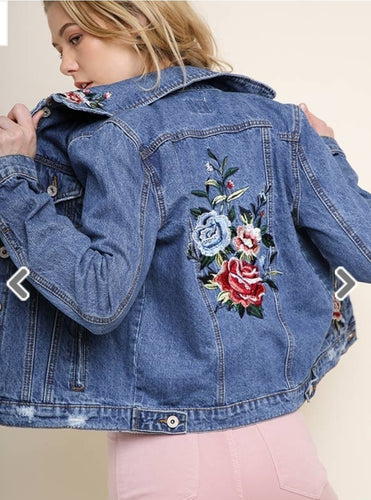 Floral embroidered denim jacket - C&C Boutique