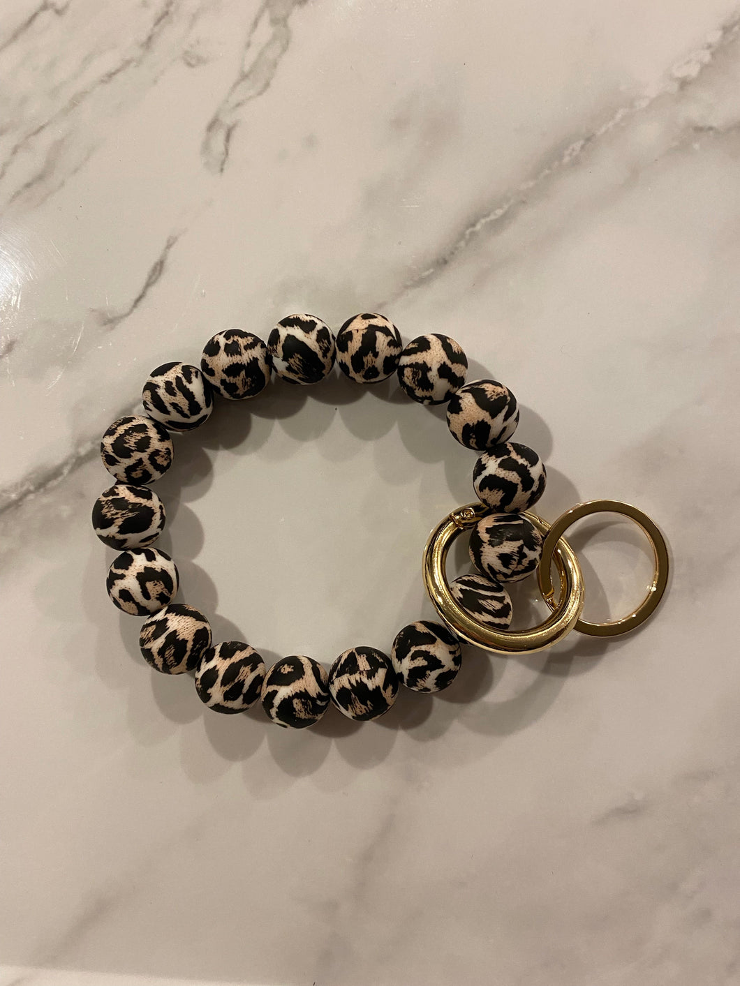 Leopard key ring bangle silicone/wood beads - C&C Boutique