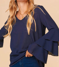 Load image into Gallery viewer, Navy Bell Sleeve Top - C&amp;C Boutique
